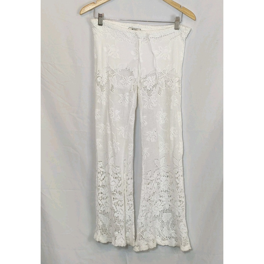 Nightcap Women's Lace Bell Flare Pants Size 2 White lace with shorts liner beach
